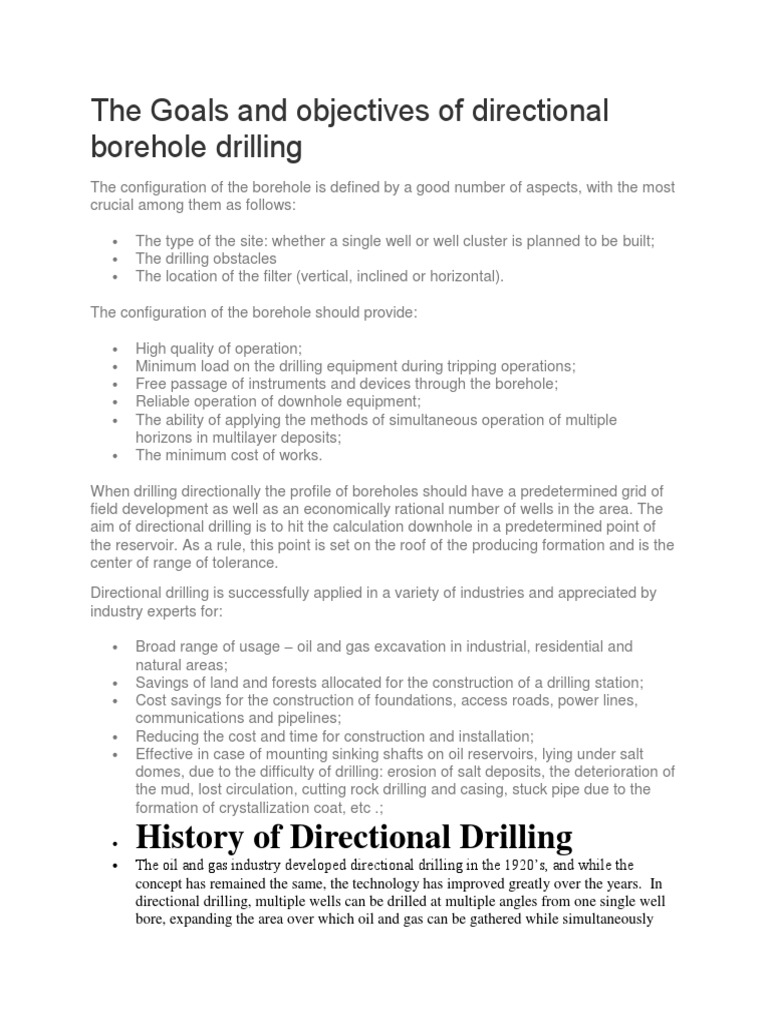 The Goals and Objectives of Directional Borehole Drilling | PDF | Oil ...