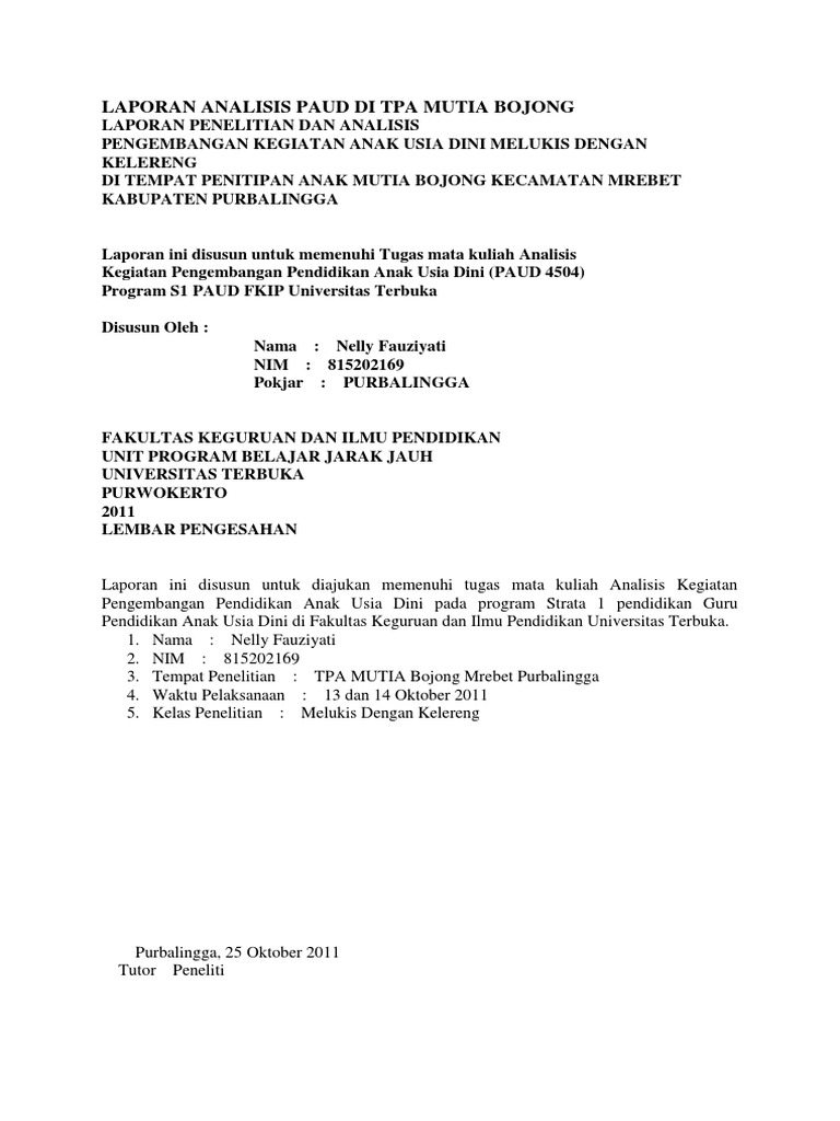 Laporan Analisis Pengembangan Anak Usia Dini Seputar Laporan
