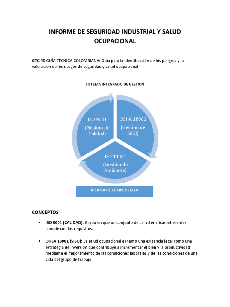 Informe de Seguridad Industrial y Salud Ocupacional | PDF | Calidad ...