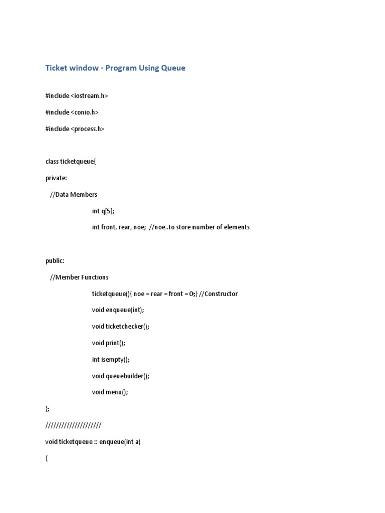 Ticket Window - C++ CODE | PDF | Queue (Abstract Data Type) | Computer ...
