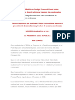 Modifican Código Procesal Penal Sobre Procedimiento de Extradición y Traslado de Condenados