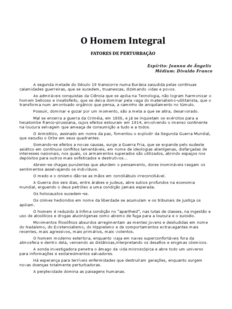Joanna de Angelis e Divaldo Franco - O Homem Integral | PDF | Homo ...