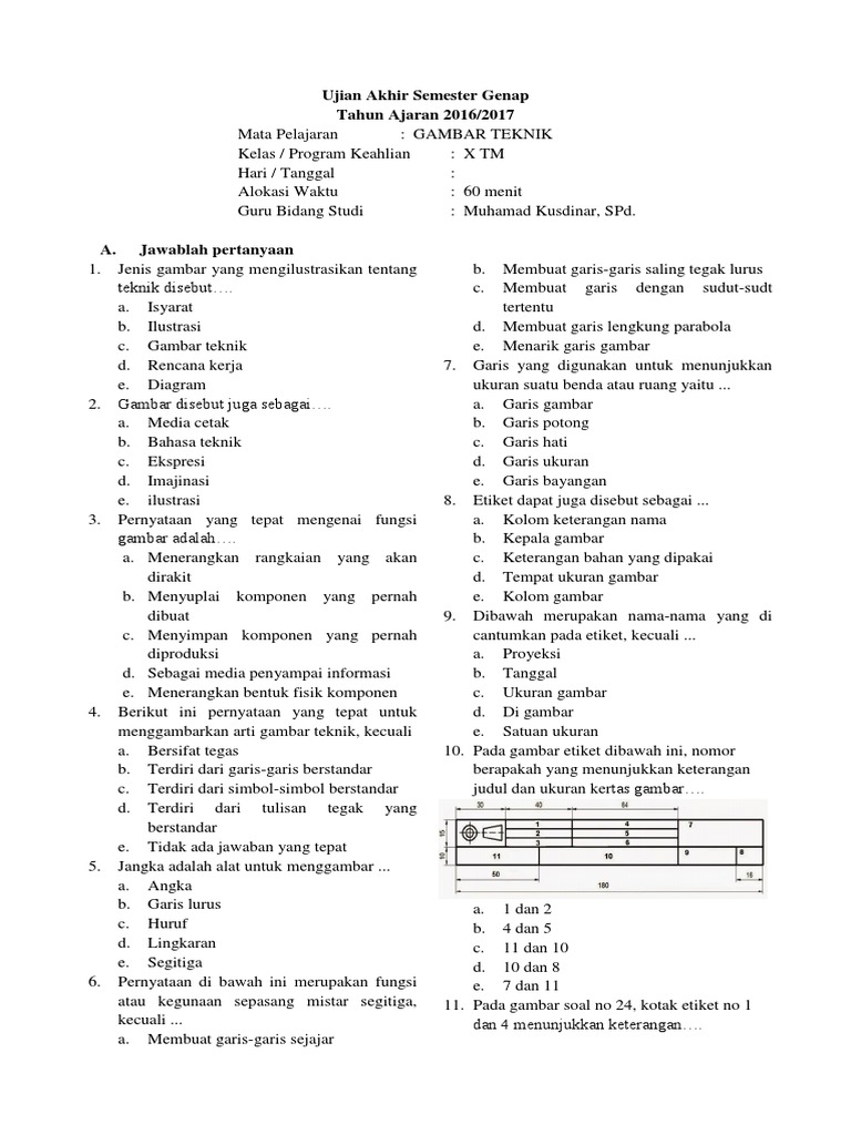 Soal Ujian Gambar Teknik