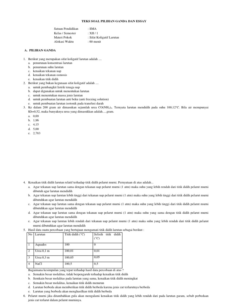 Teks Soal Pilihan Ganda Dan Essay Docx