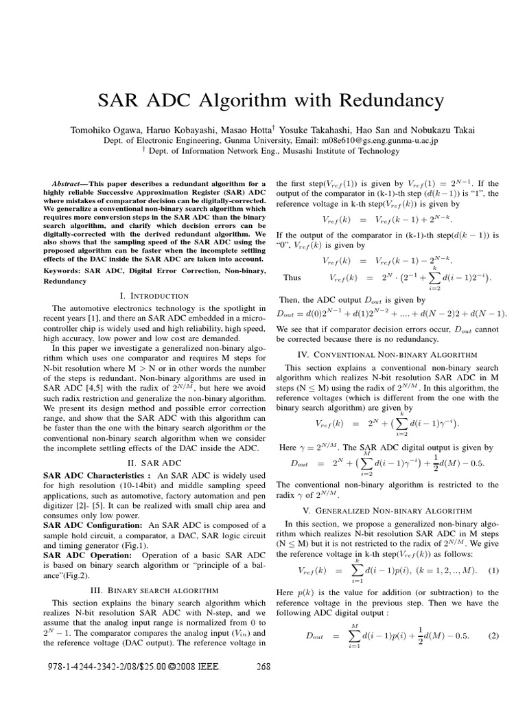 2008 SAR ADC Algorithm With Redundancy | PDF | Analog To Digital ...