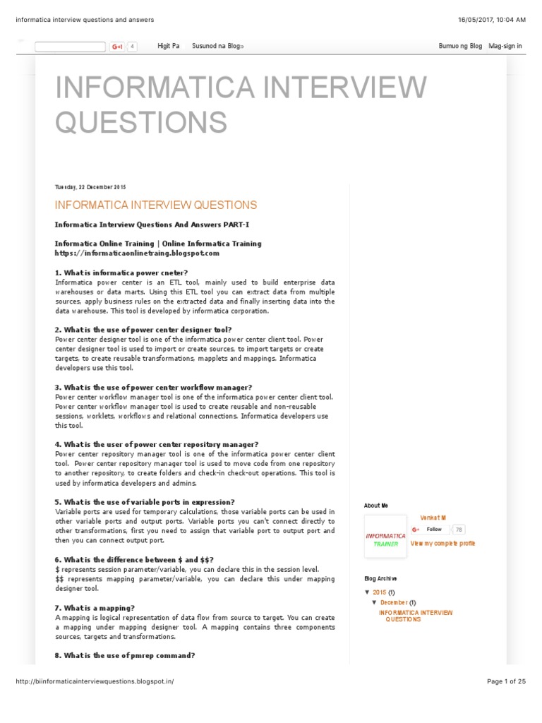 Informatica Interview Questions And Answers Parameter Computer Programming Cpu Cache