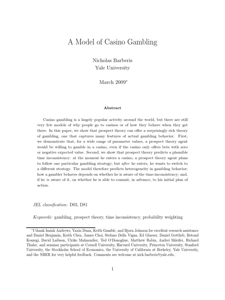 A Model of Casino Gambling | PDF | Risk Aversion | Gambling