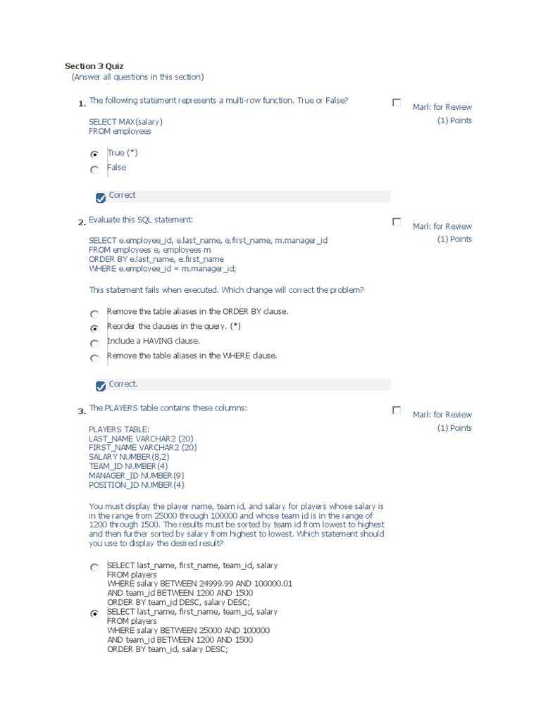 Section 3 Quiz Databases Data