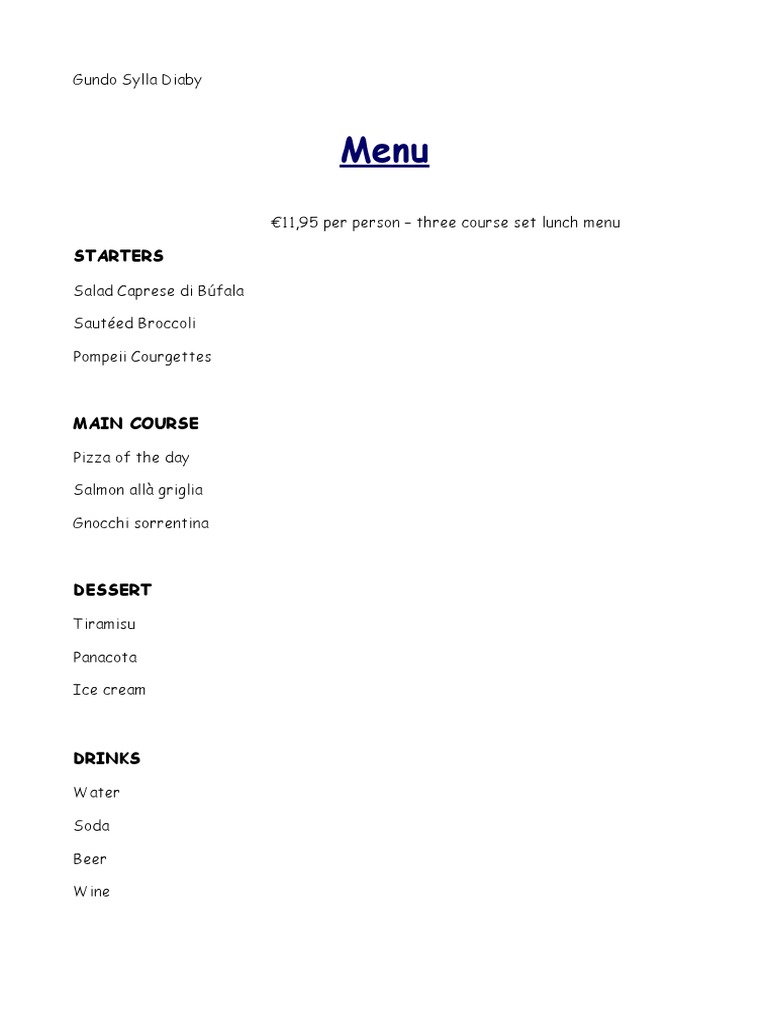 Menu English | PDF