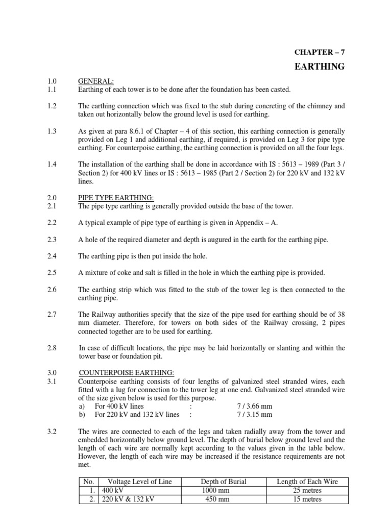 Counterpoise Earthing for Transmission Towers | PDF | Electrical ...