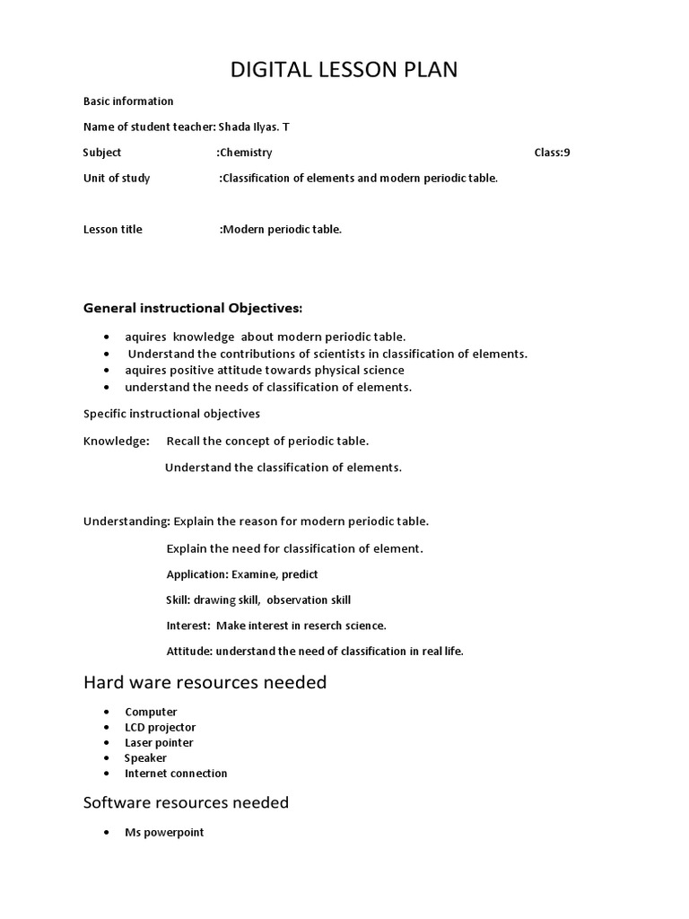 Modern Periodic Table Lesson Plan | PDF | Communication | Cognition