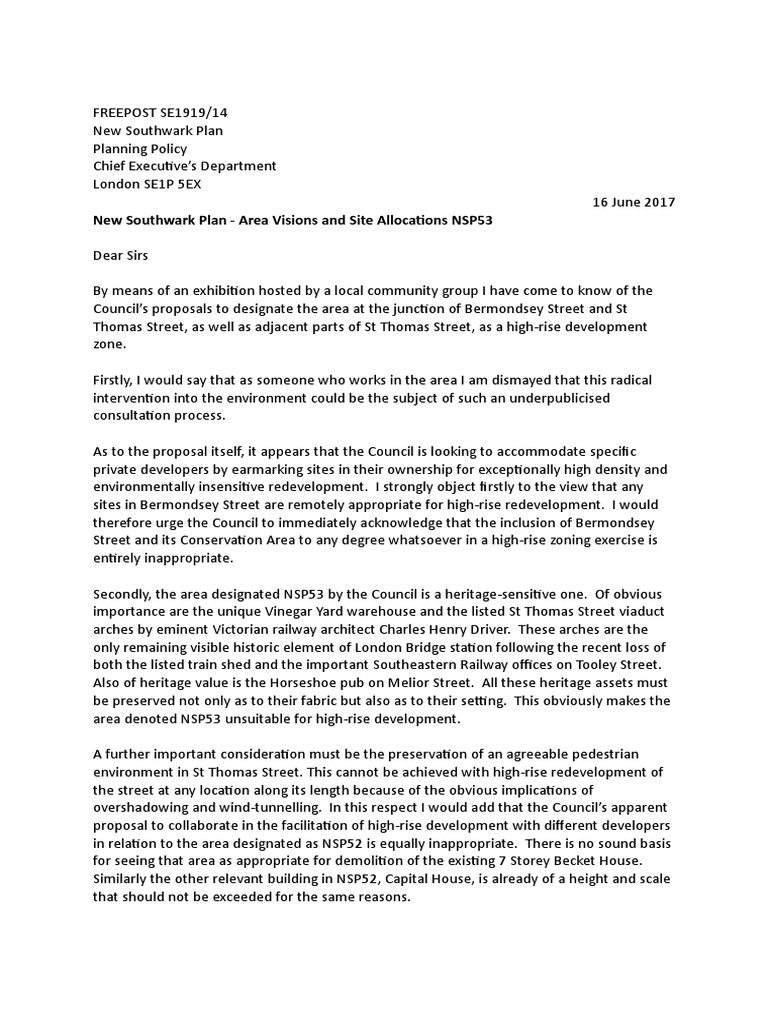 Objection Letter For PEOPLE WHO WORK in The Area | PDF | Business