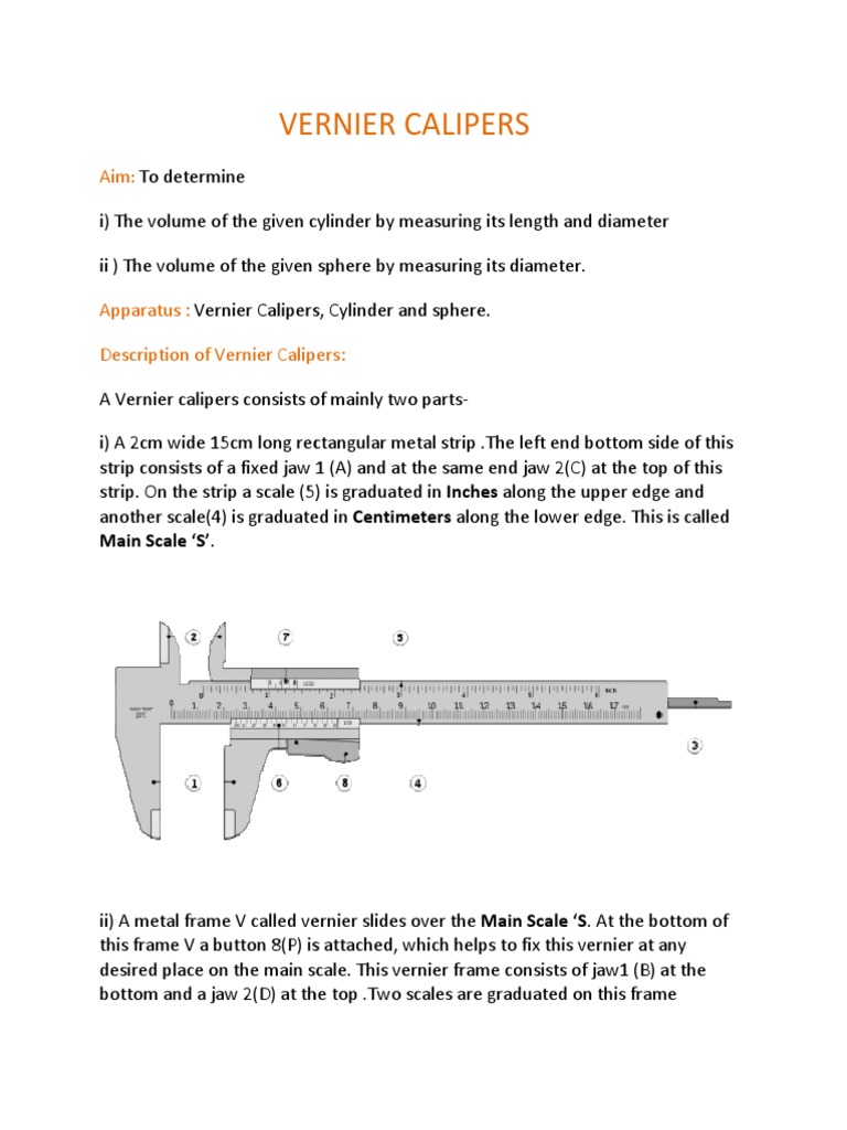 1. Vernier Calipers | Sphere | Volume