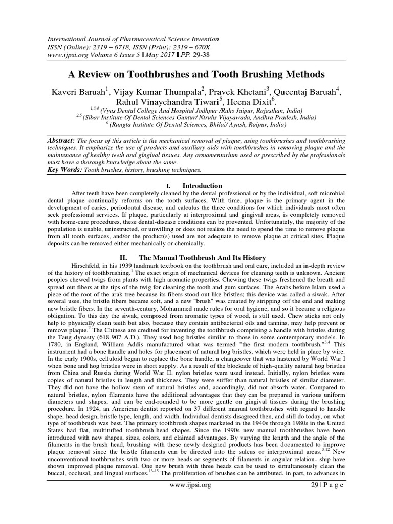Toothbrushes and Brushing Techniques Review | PDF | Toothbrush | Oral ...
