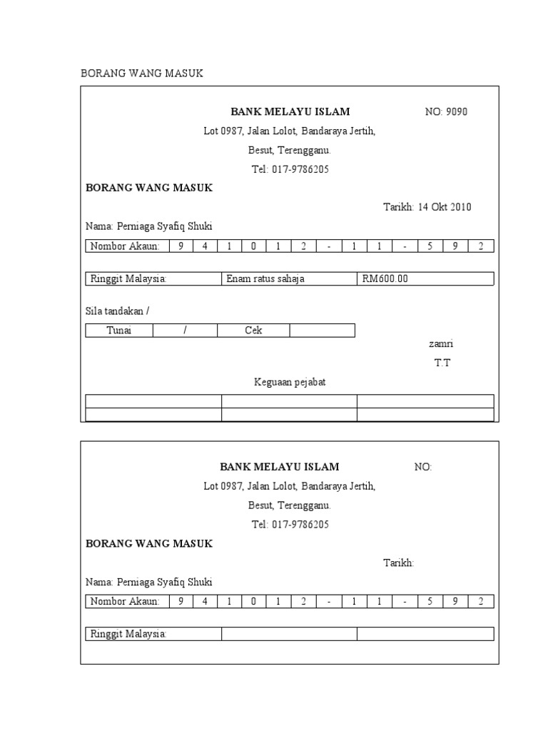 PRINSIP AKAUN>>BORANG WANG MASUK