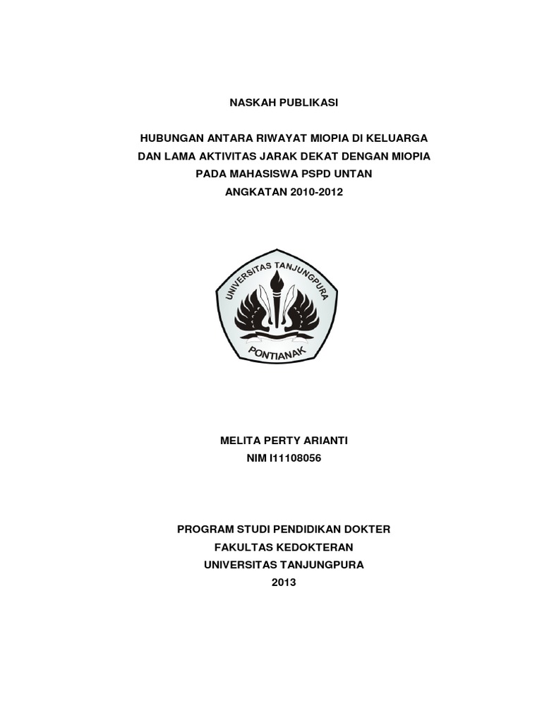 Skripsi Jurnal Untan Ac Id Miopi Pdf Ophthalmology Vision