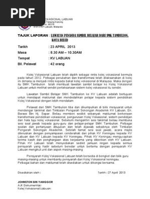 Laporan Lawatan Sambil Belajar Smk Tambulion Upa Pdf