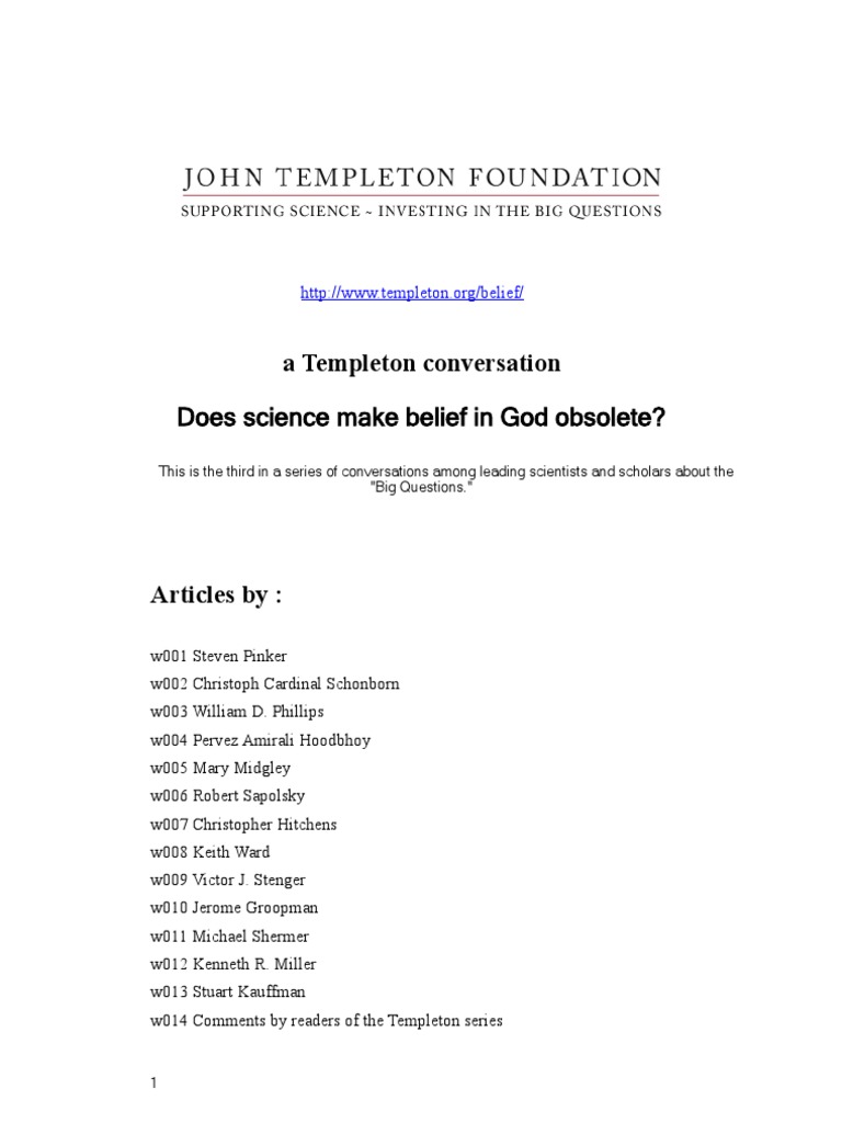 Templeton Foundation Series Does Science Make Belief In God Obsolete