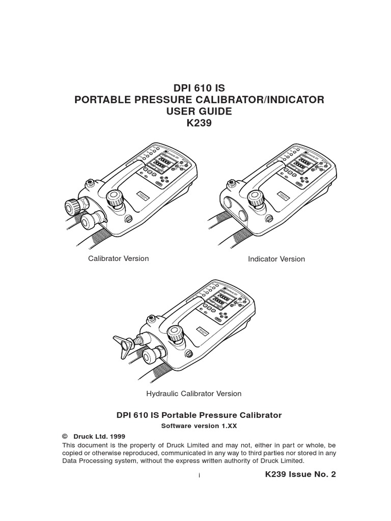 Dpi 610 Is Portable Pressure Calibrator/Indicator User Guide K239 PDF