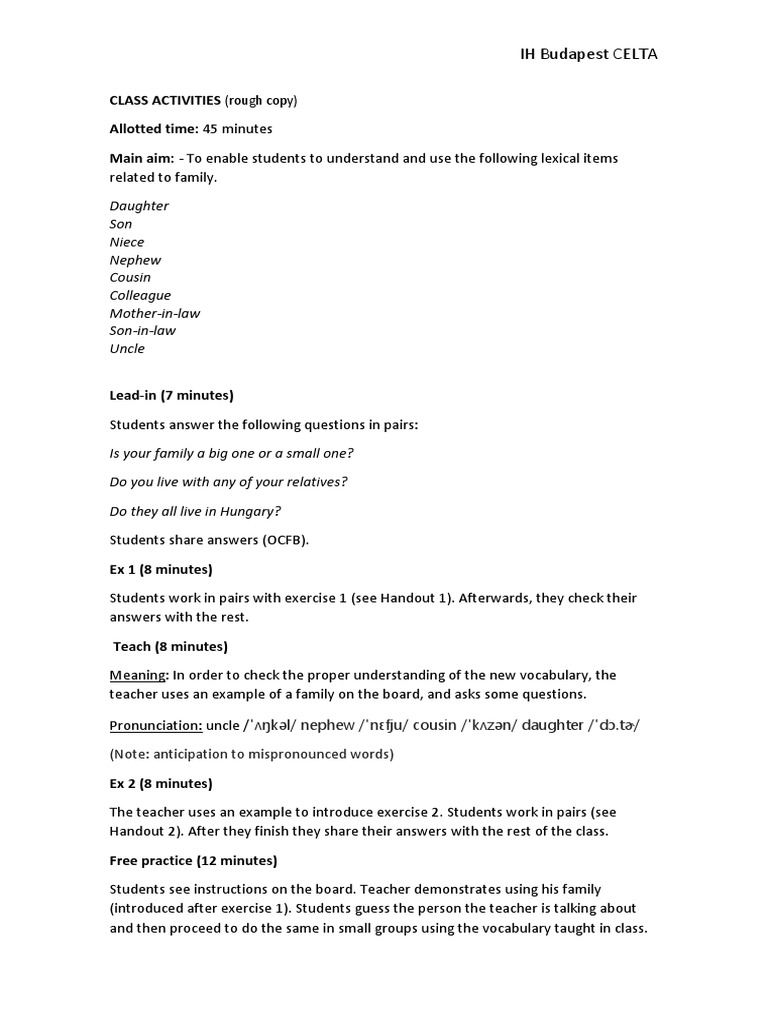 Class Activities Allotted Time: 45 Minutes Main Aim: - To Enable ...