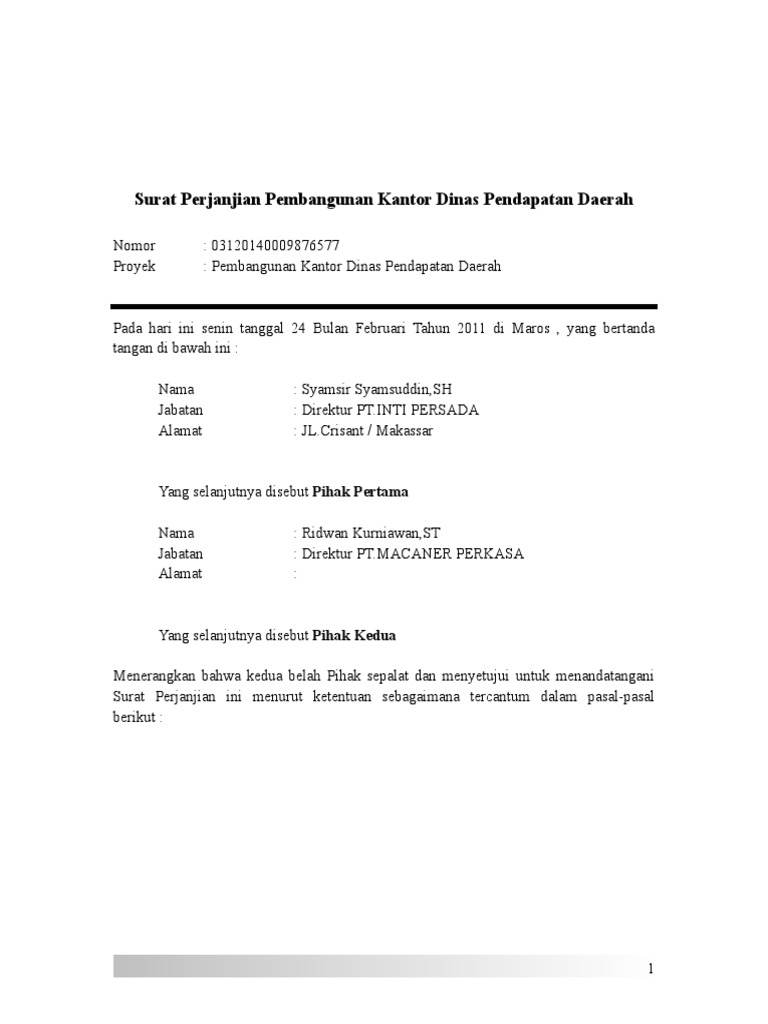 Contoh Surat Perjanjian Pembangunan Renovasi Rumah PDF