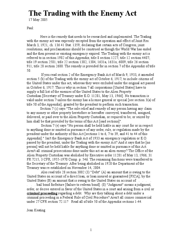 Trading With The Enemy Act
