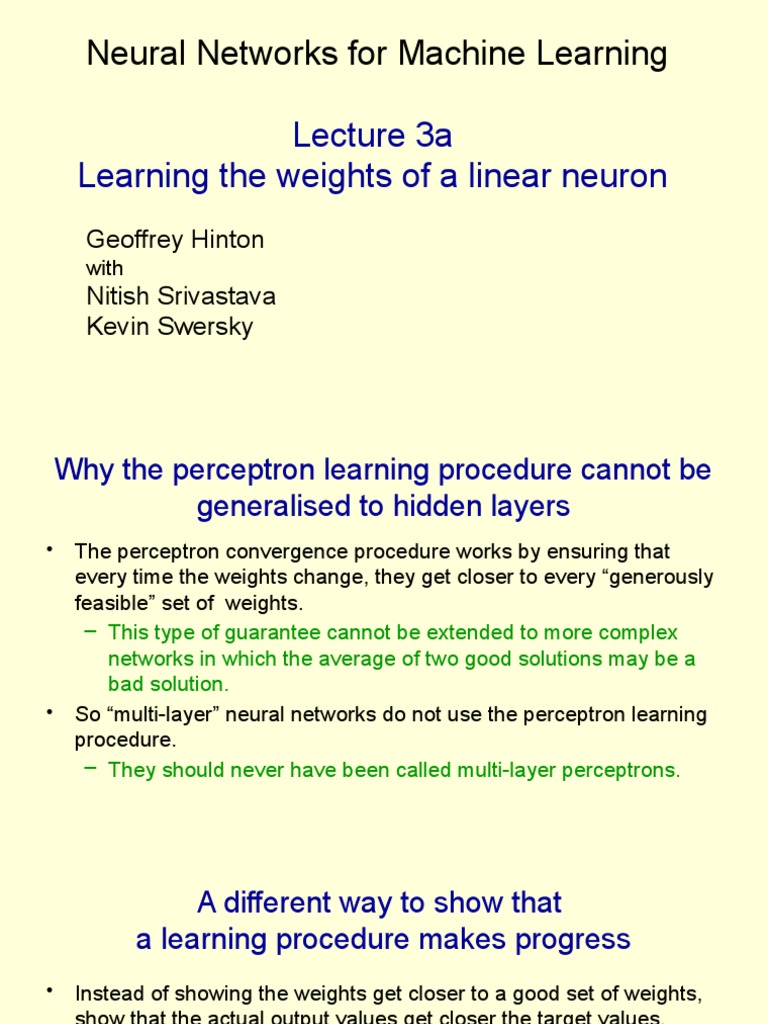 Neural Networks For Machine Learning: Lecture 3a Learning The Weights ...