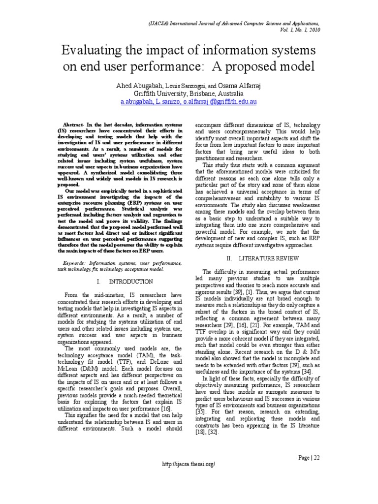 Evaluating The Impact of Information Systems On End User Performance: A ...