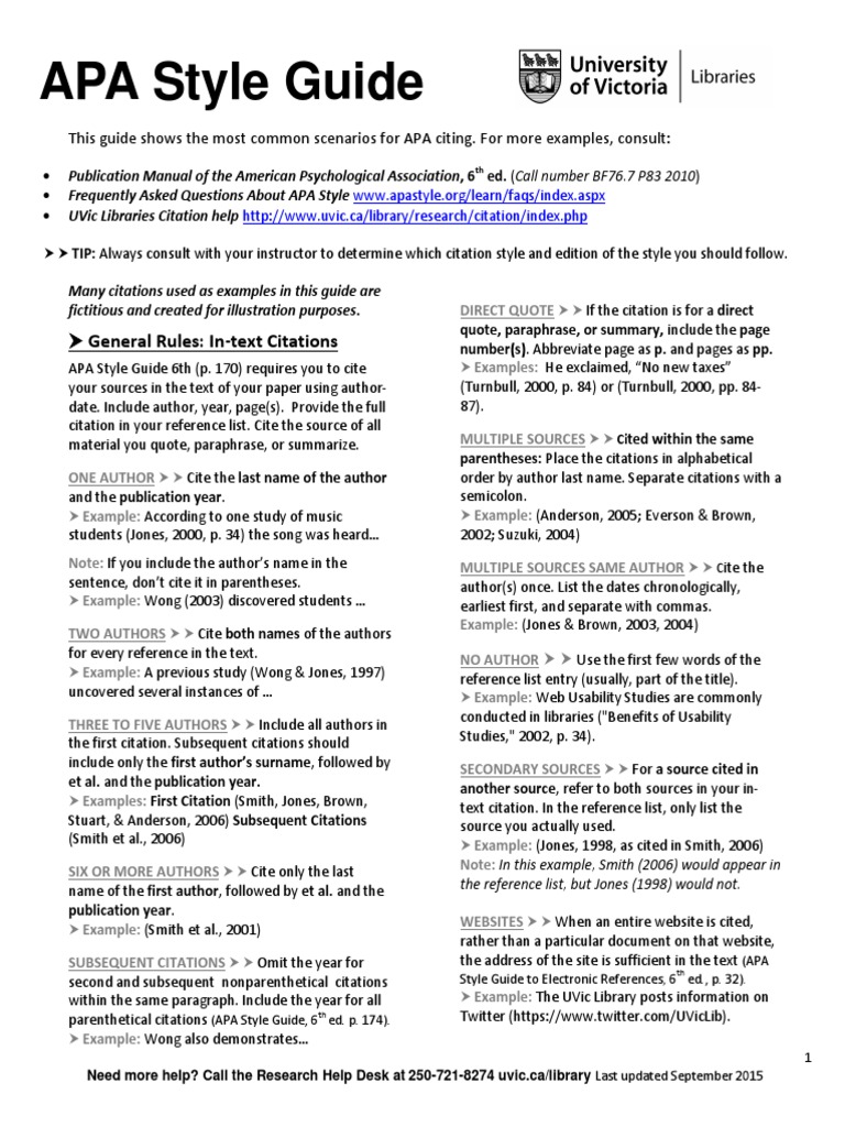 Apa Style Guide 24 Sept 2014 8 Pages | PDF | Citation | Apa Style