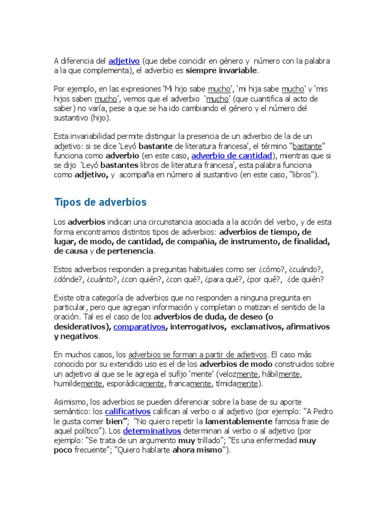 Tipos y funciones de los adverbios | PDF | Adverbio | Adjetivo