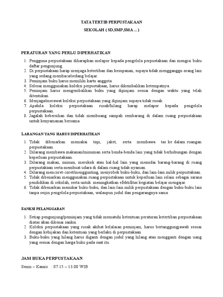 Tata Tertib Perpustakaan Tata Tertib Perpustakaan