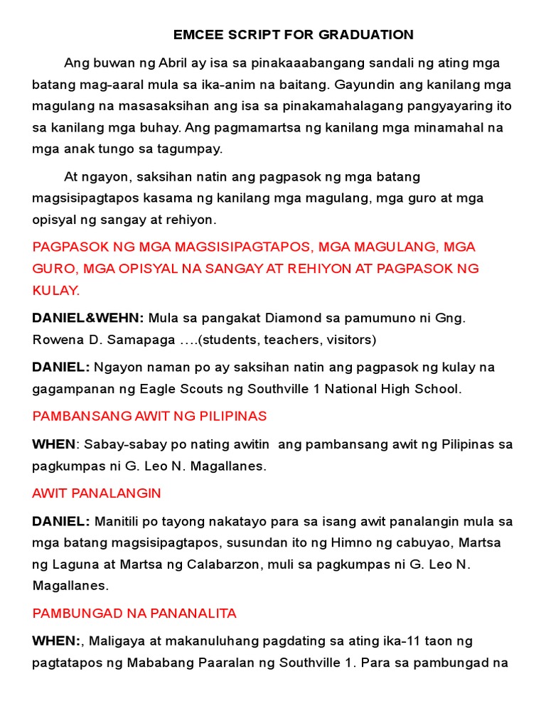 Emcee Script For Graduation Pdf