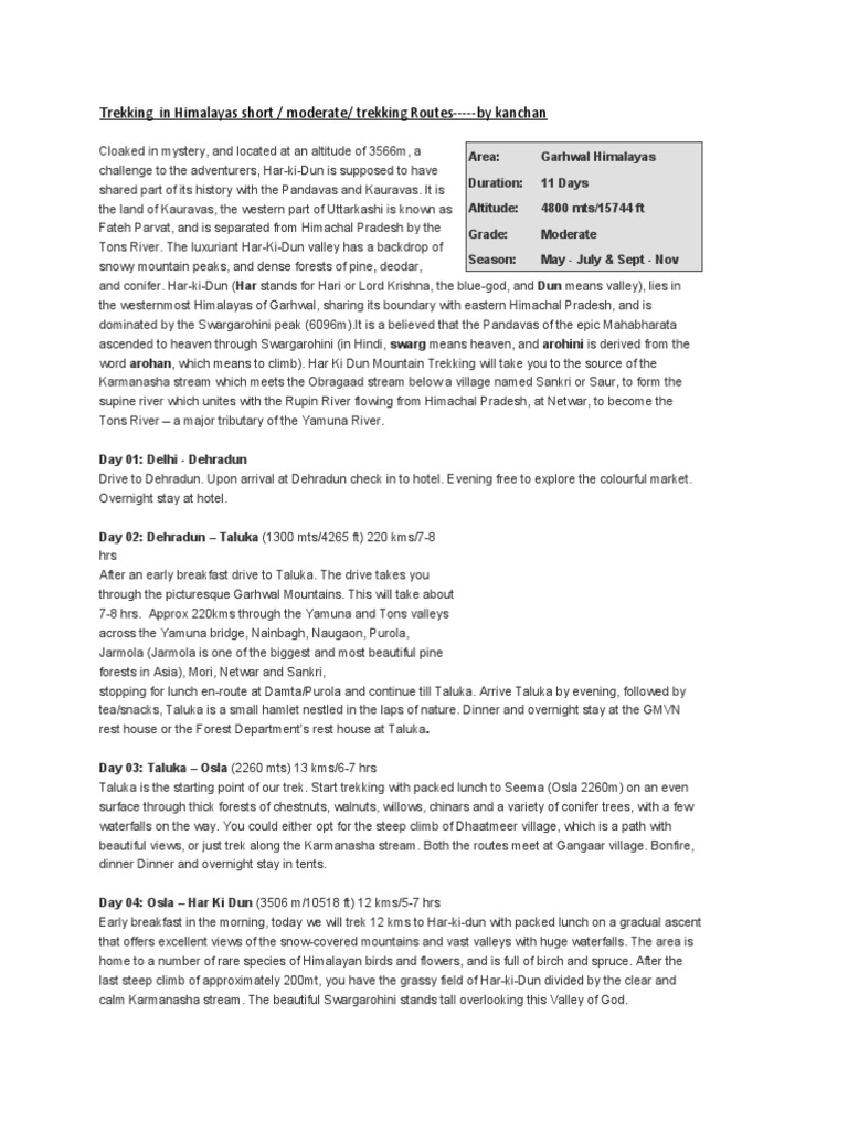 Har Ki Dun Trekking Guide: Routes & Tips | PDF | Himalayas