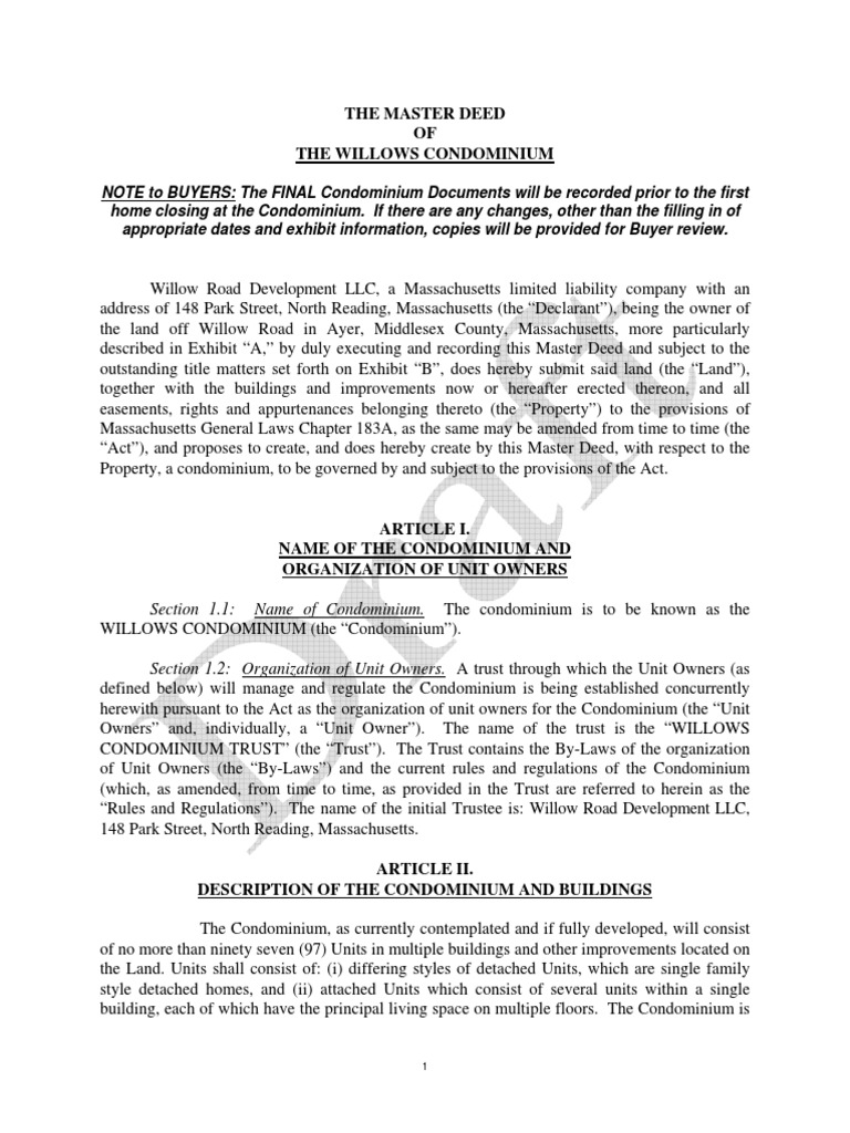 Master Deed Sample Condominium Easement