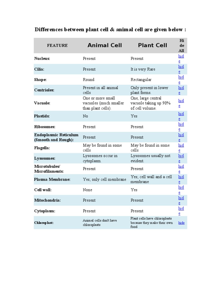 Differences Between Plant and Animal Cells | PDF | Eukaryotes | Cell ...