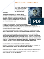 César Abraham Vallejo Nació El 16 de Marzo de 1892 en La Ciudad Andina de Santiago de Chuco Del Norte Del Perú