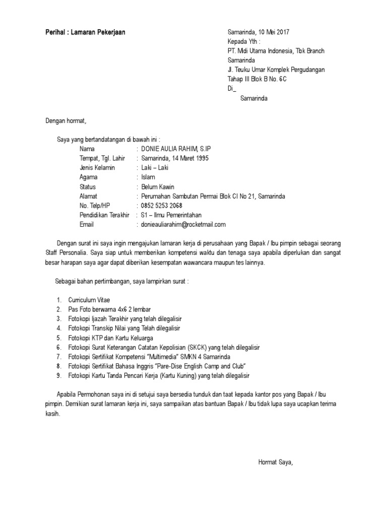 Surat Lamaran Kerja Alfamidi