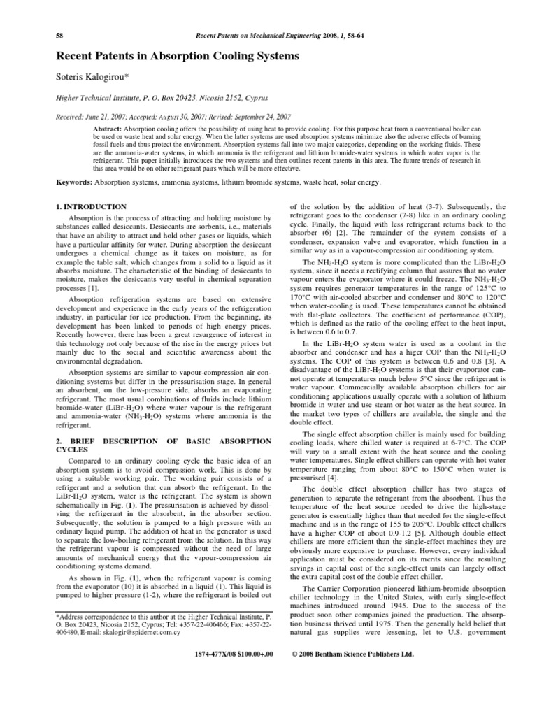 Absorption Cooling System | PDF | Heat Exchanger | Refrigeration