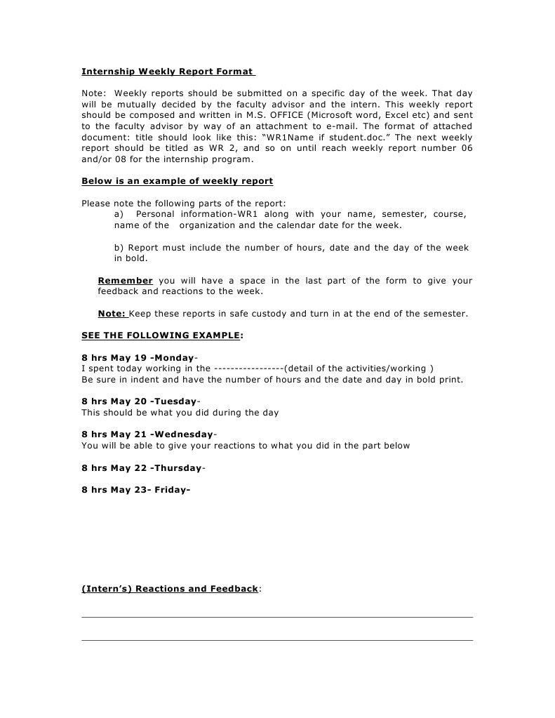 Internship Weekly Report Format Pdf Office Software Microsoft