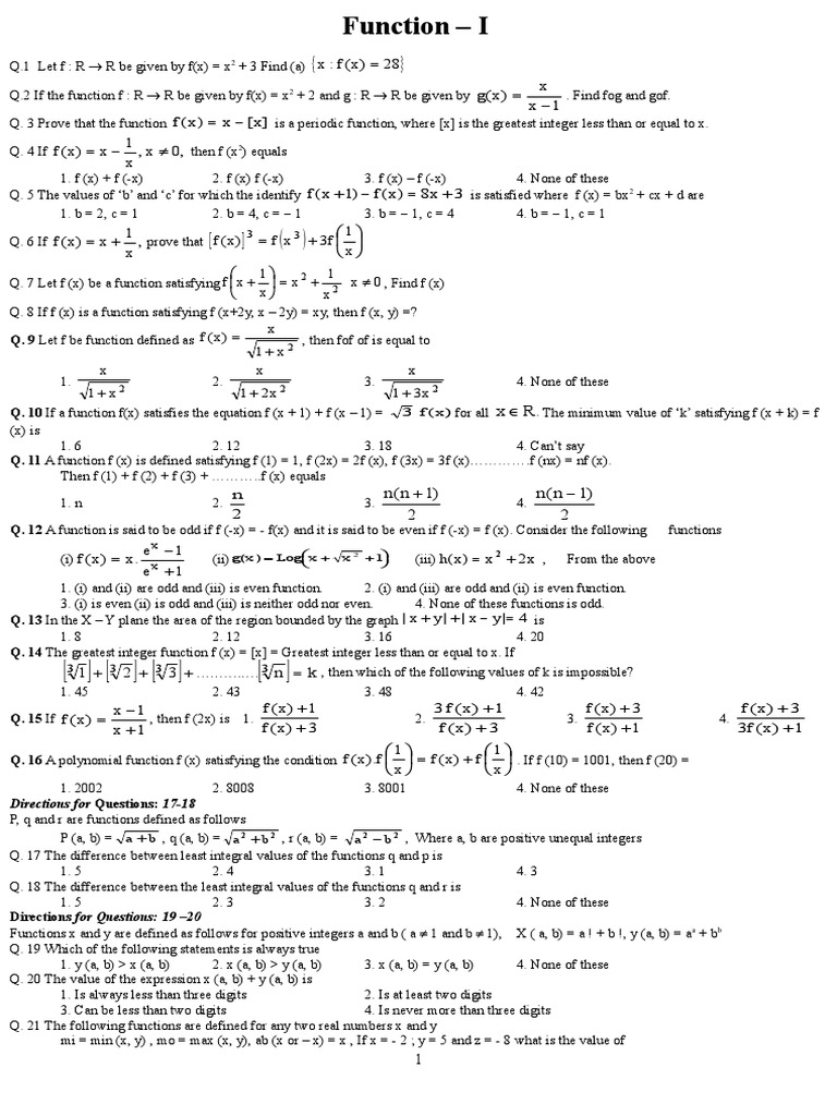 Functions Assignment With Solutions | PDF | Integer | Function ...