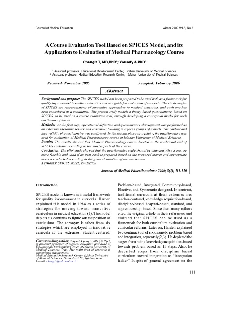 8.28 a Course Evaluation Tool Based on SPICES Model, And Its Test