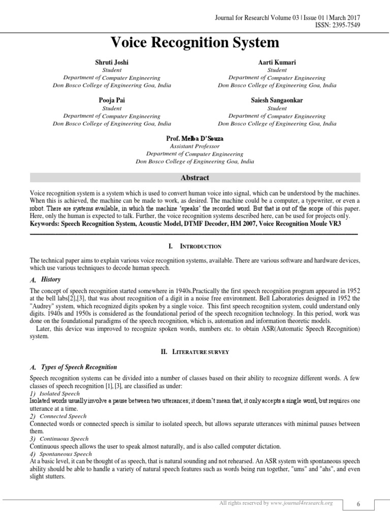 Overview of Voice Recognition Systems | PDF | Speech Recognition ...