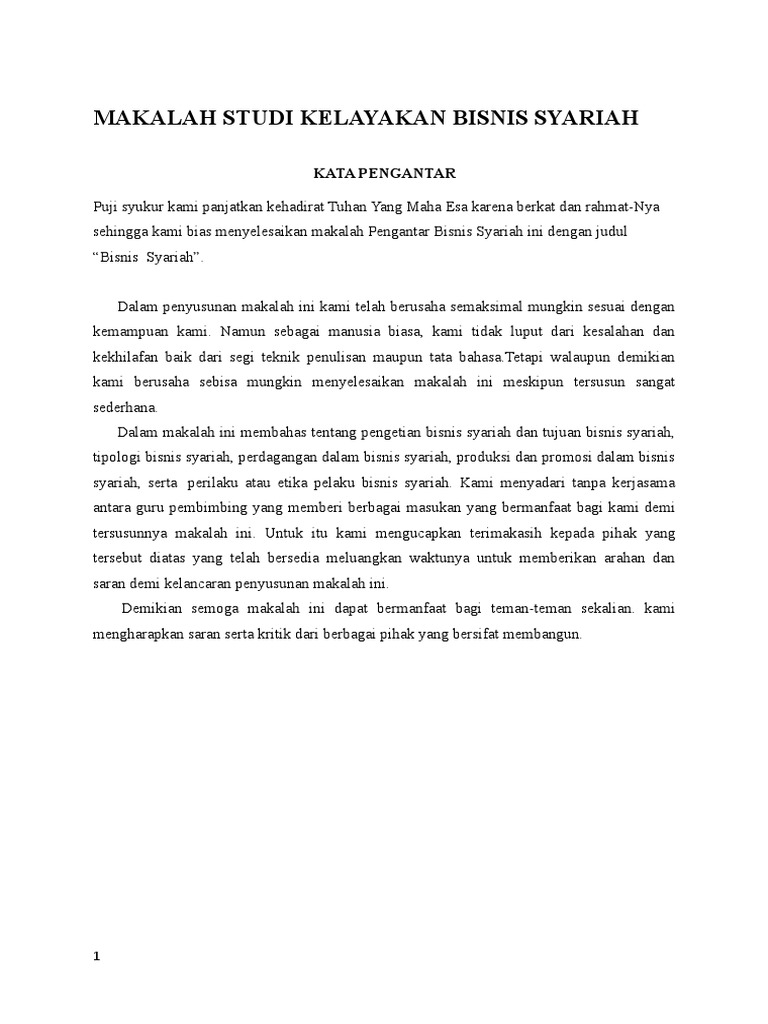 Makalah Studi Kelayakan Bisnis Syariah