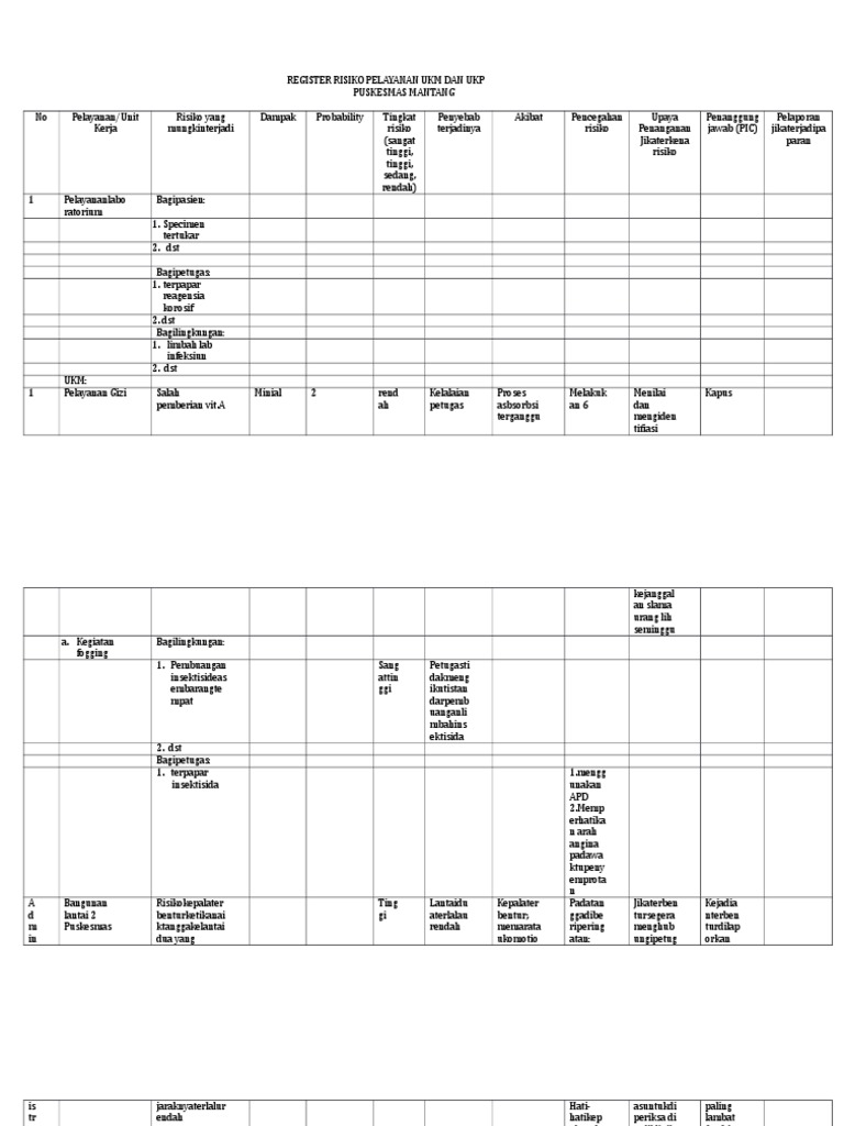 Contoh Register Risiko Puskesmas | PDF
