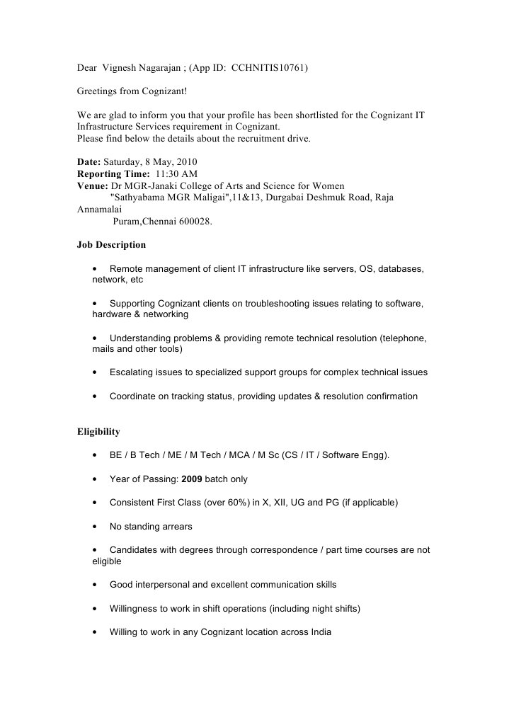 Cognizant IT Infrastructure Recruitment Drive | PDF