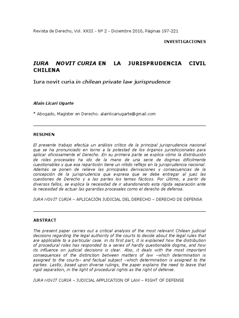 Iura Novit Curia En La Jurisprudencia Civil Chilena – BUAOS