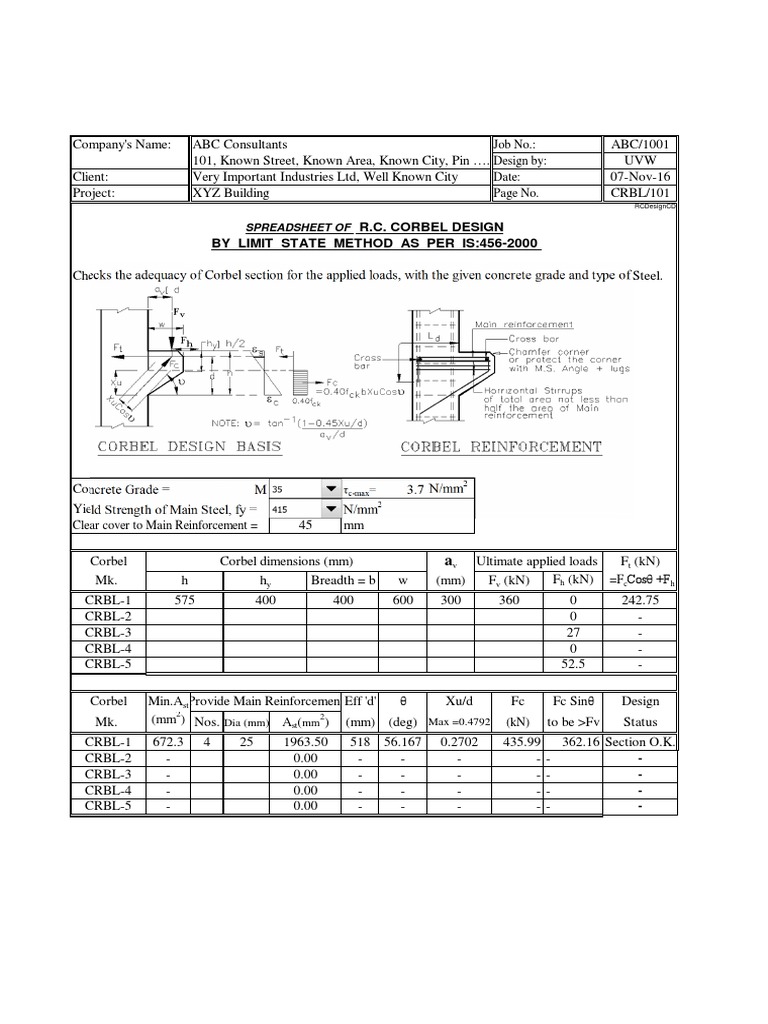 Corbel Design Analysis for R.C. Structures | PDF | Technology & Engineering