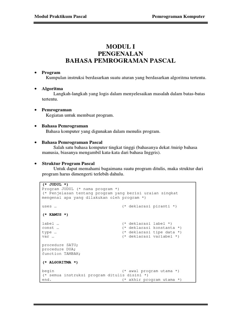 Panduan Praktikum Pemrograman Pascal | PDF