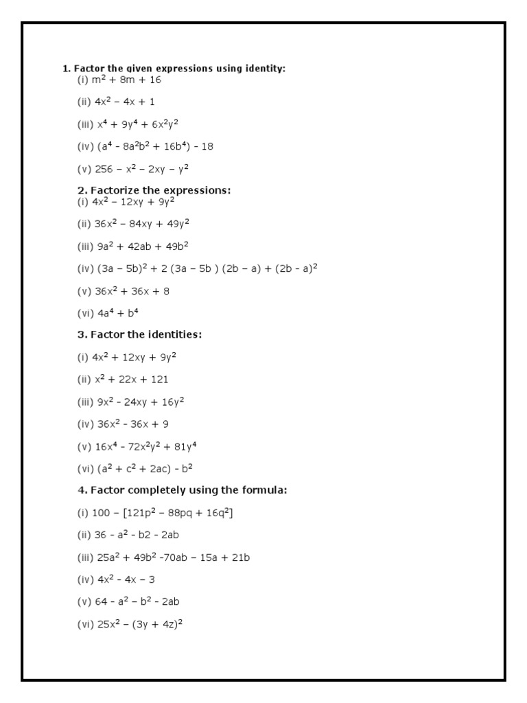 Factorisation Problems PDF Mathematical Notation Algebra