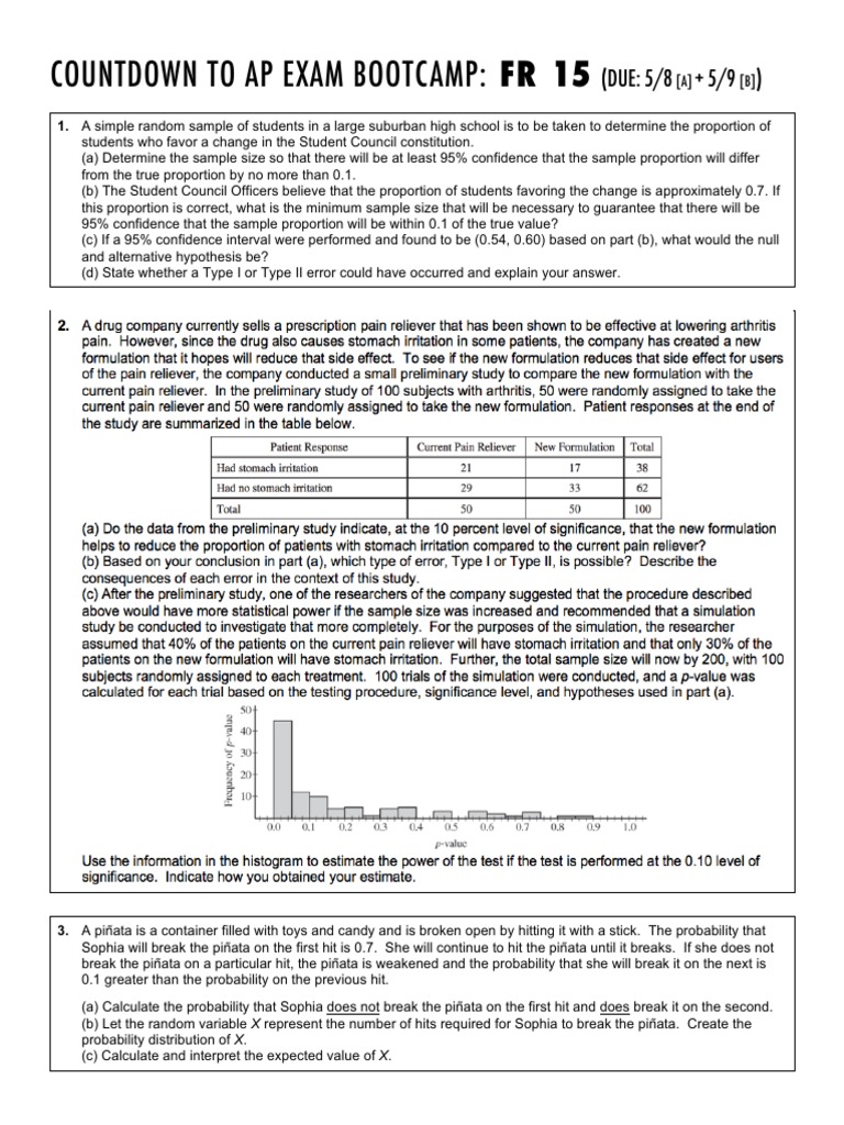 Preparing for the AP Exam Sample Size Calculations, Hypothesis Testing